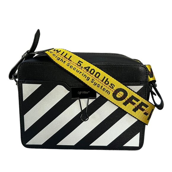 Off-White Binder Diag Camera Shoulder Bag SS22 Black White Yellow Leather - Picture 1 of 10
